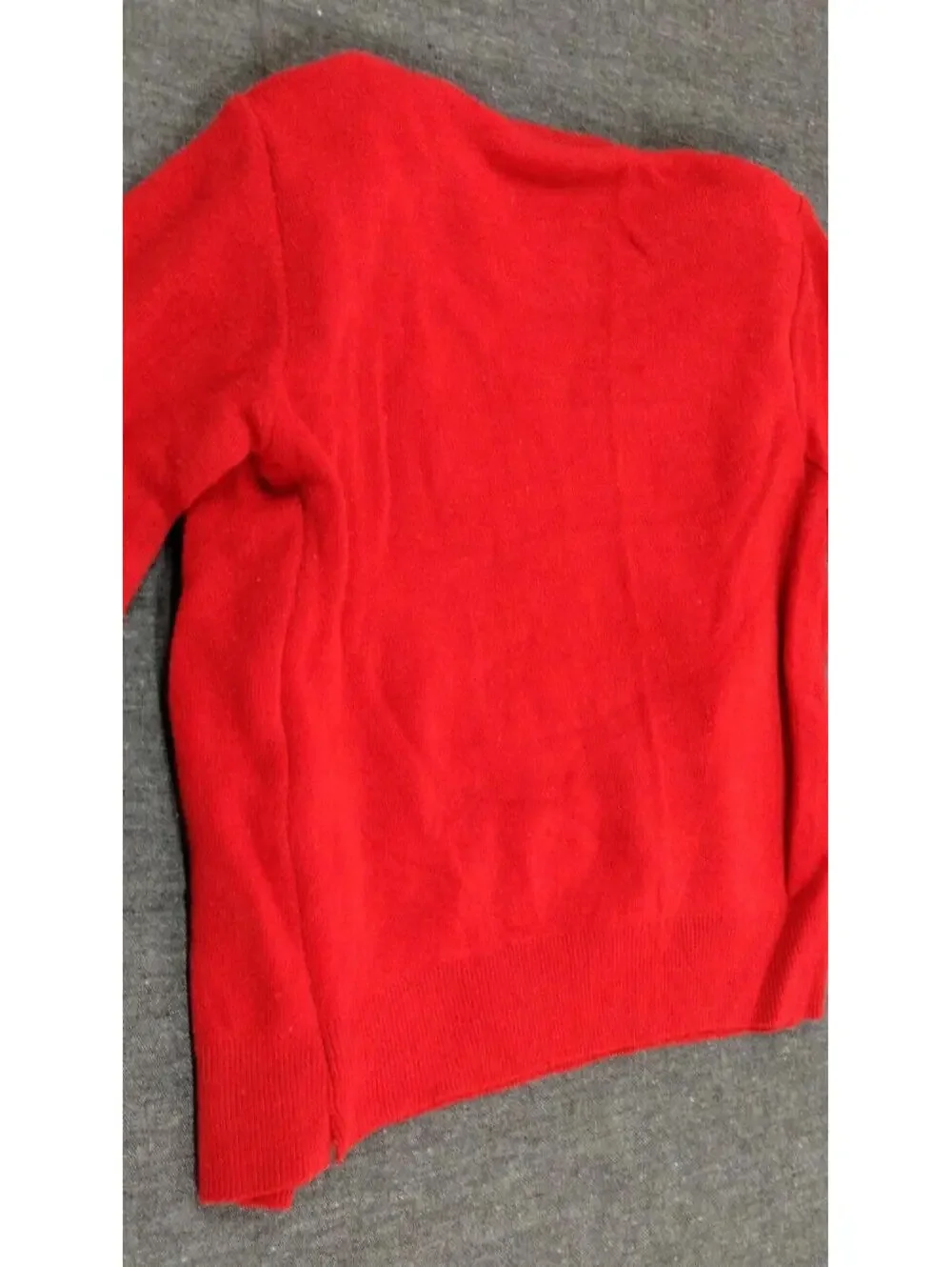 Vintage 60s 70s Girls Red Sweater Pullover Cardigan Buttons & Tiny Floral Patchs